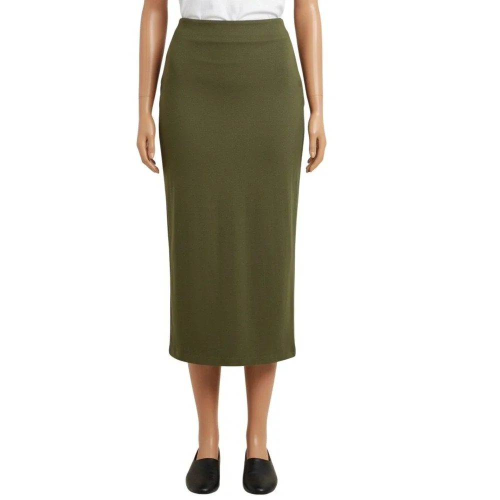 BTFBM‎ Women's Pencil Skirt Olive Green Size M Cotton Stretch Midi NWT